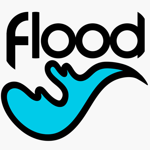 screenprinting logo - flood with a cyan wave