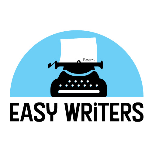 logo design for Easy Writers - a typewriter with "beer" on the paper