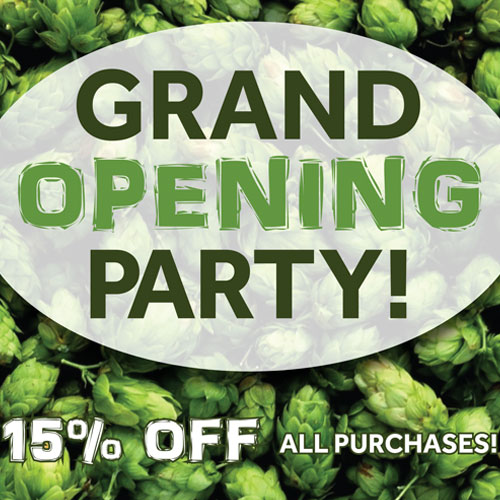 grand opening poster for hop shop beer supplies